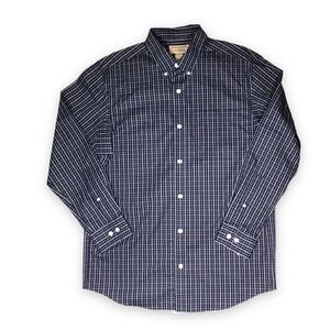 Duluth Trading Mens Wrinkle Fighter Long Sleeve Navy Cotton Button Down Medium